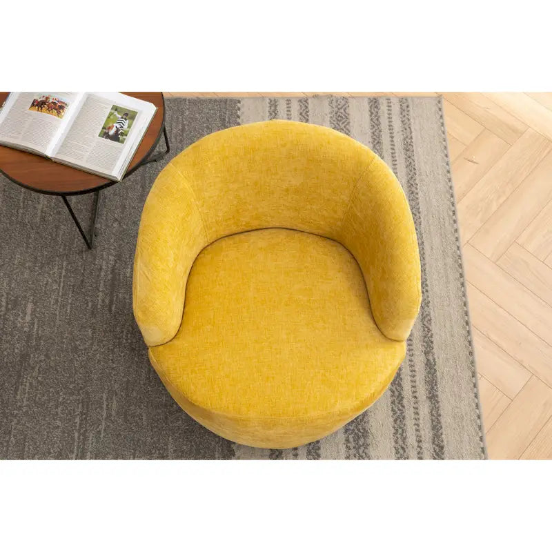 Yellow Chenille Modern 25.6 Swivel Barrel Chair with Metal Ring