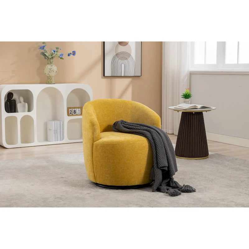 Fauteuil tonneau pivotant moderne jaune en chenille de 25.6 avec anneau métallique