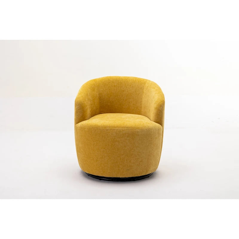 Fauteuil tonneau pivotant moderne jaune en chenille de 25.6 avec anneau métallique