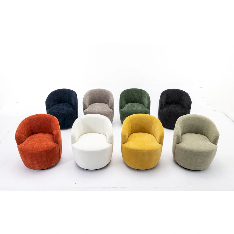 Yellow Chenille Modern 25.6 Swivel Barrel Chair with Metal Ring