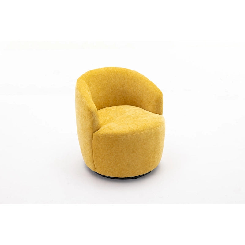 Yellow Chenille Modern 25.6 Swivel Barrel Chair with Metal Ring