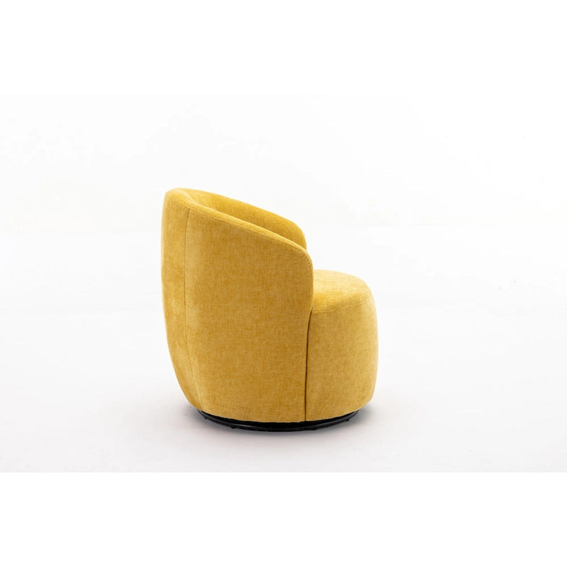 Yellow Chenille Modern 25.6 Swivel Barrel Chair with Metal Ring