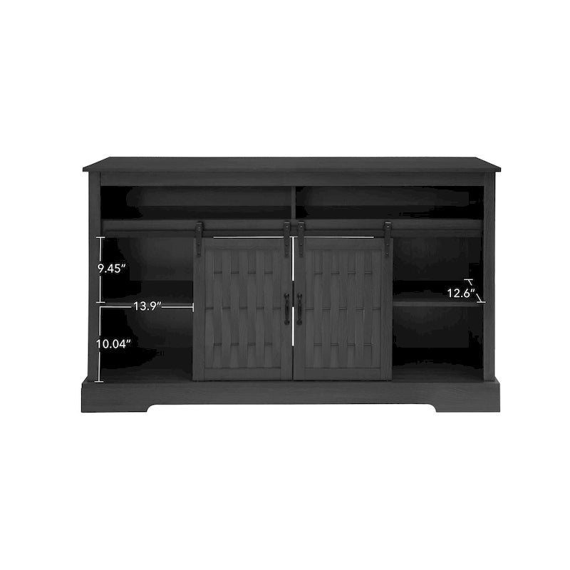 Meuble TV avec cheminée de 58.03, cheminée électrique et portes de grange coulissantes pour téléviseurs jusqu’à 65