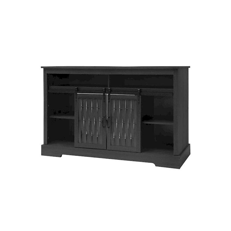 Meuble TV avec cheminée de 58.03, cheminée électrique et portes de grange coulissantes pour téléviseurs jusqu’à 65