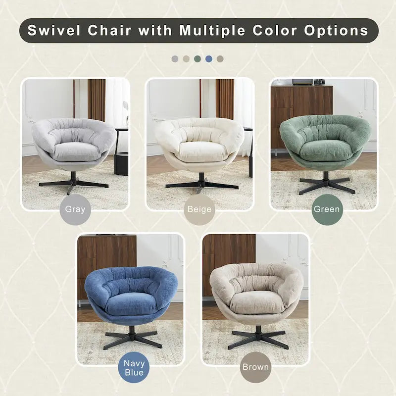 Fauteuil club pivotant à 360° revêtu de chenille/fauteuil d'appoint avec coussin amovible, fauteuil de bureau rond avec piètement en métal noir