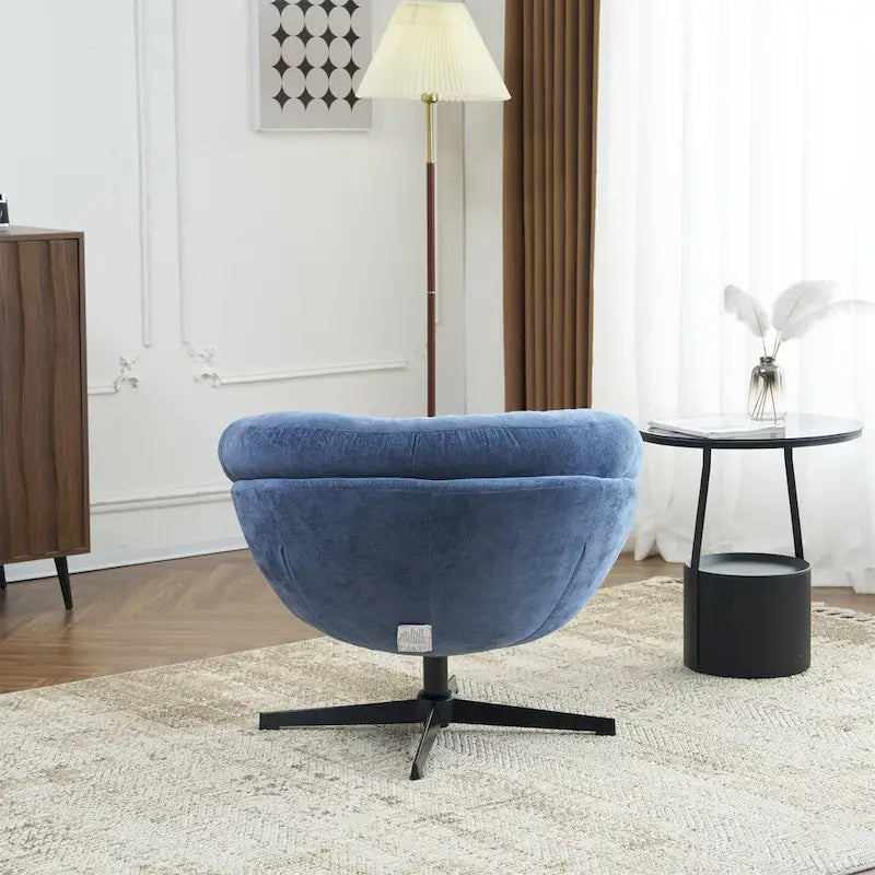 Clubfauteuil/accentstoel van chenille met 360° draaifunctie en afneembaar kussen, ronde bureaustoel met zwart metalen onderstel