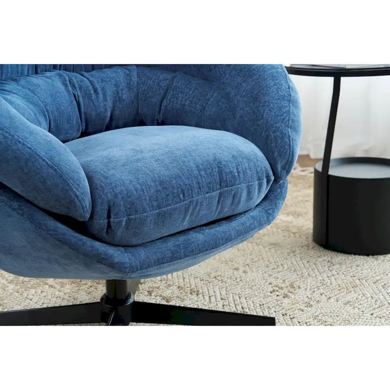 Clubfauteuil/accentstoel van chenille met 360° draaifunctie en afneembaar kussen, ronde bureaustoel met zwart metalen onderstel