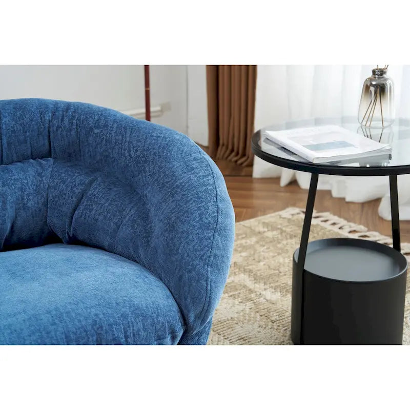 Clubfauteuil/accentstoel van chenille met 360° draaifunctie en afneembaar kussen, ronde bureaustoel met zwart metalen onderstel