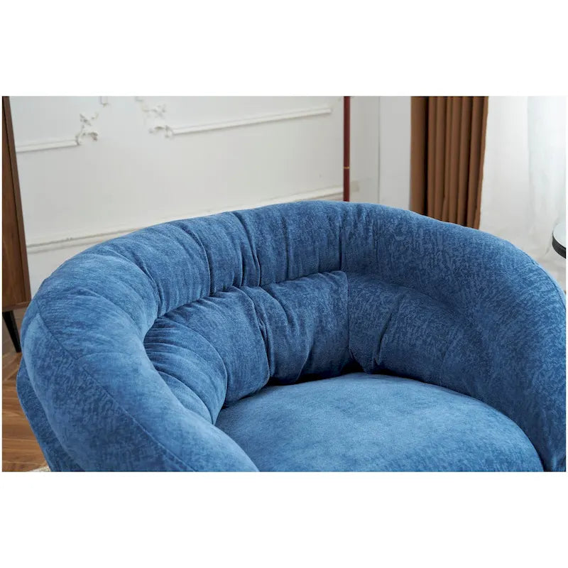 Clubfauteuil/accentstoel van chenille met 360° draaifunctie en afneembaar kussen, ronde bureaustoel met zwart metalen onderstel