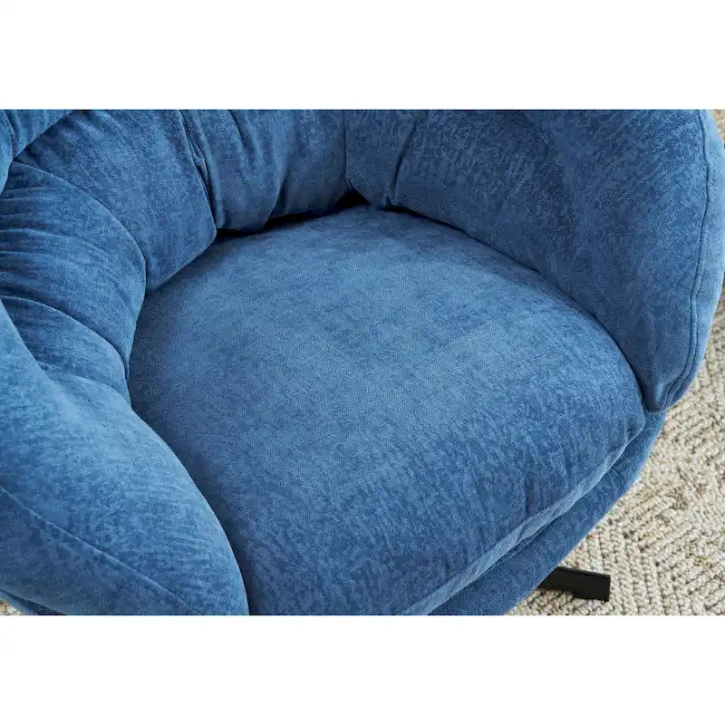 Clubfauteuil/accentstoel van chenille met 360° draaifunctie en afneembaar kussen, ronde bureaustoel met zwart metalen onderstel