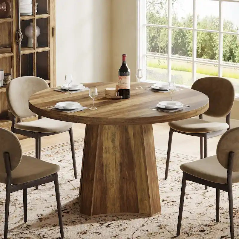 Table à manger ronde industrielle de 47 avec piètement central pour 4-6 personnes