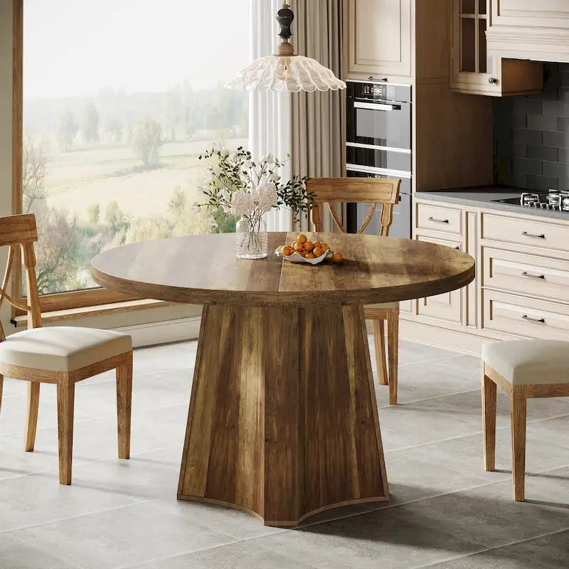 Table à manger ronde industrielle de 47 avec piètement central pour 4-6 personnes