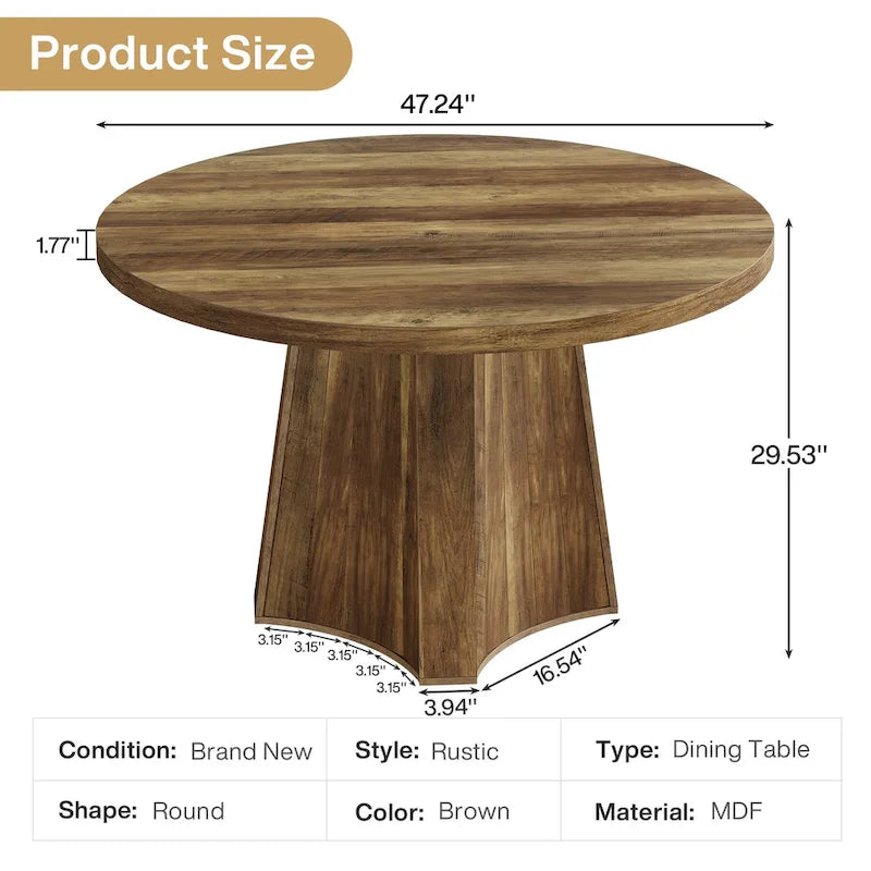 Table à manger ronde industrielle de 47 avec piètement central pour 4-6 personnes