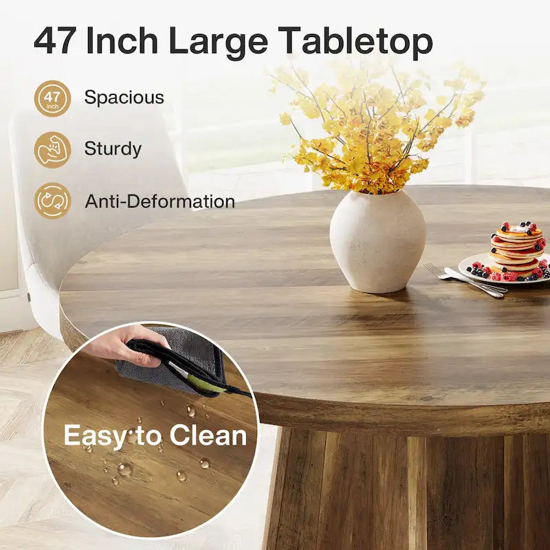 Table à manger ronde industrielle de 47 avec piètement central pour 4-6 personnes