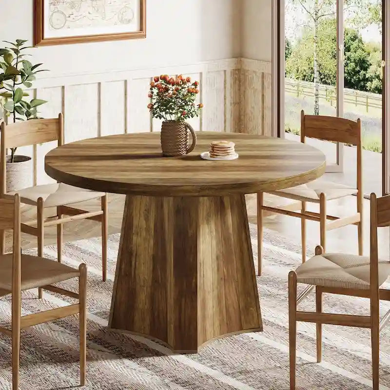 Table à manger ronde industrielle de 47 avec piètement central pour 4-6 personnes