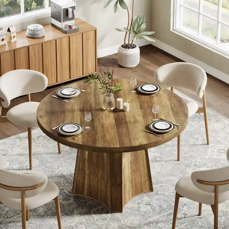 Table à manger ronde industrielle de 47 avec piètement central pour 4-6 personnes