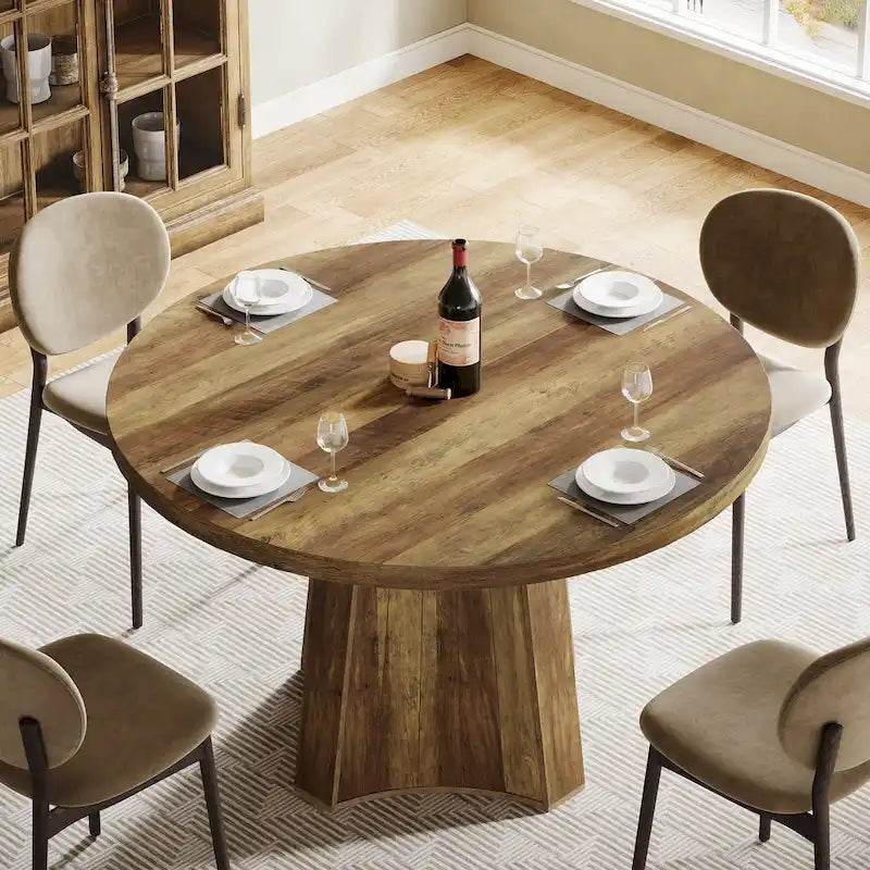 Table à manger ronde industrielle de 47 avec piètement central pour 4-6 personnes