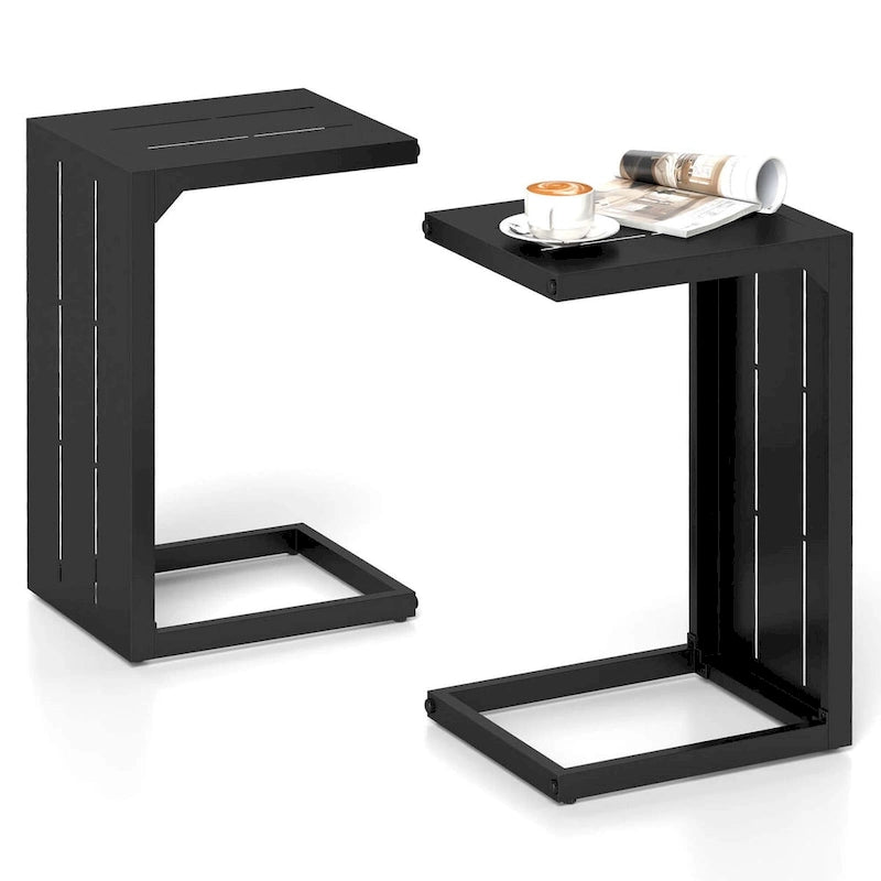 1/2 PCS table d'appoint en forme de C avec patins réglables, 2-en-1