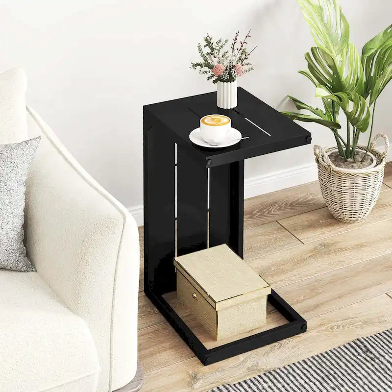 1/2 PCS table d'appoint en forme de C avec patins réglables, 2-en-1