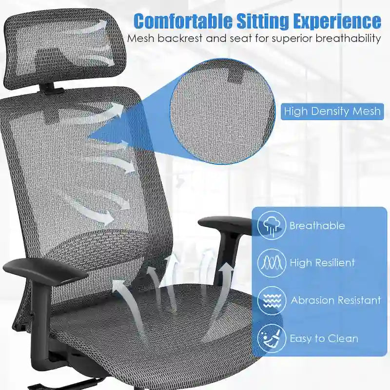 Fauteuil de bureau ergonomique inclinable à dossier haut en maille - Voir les détails