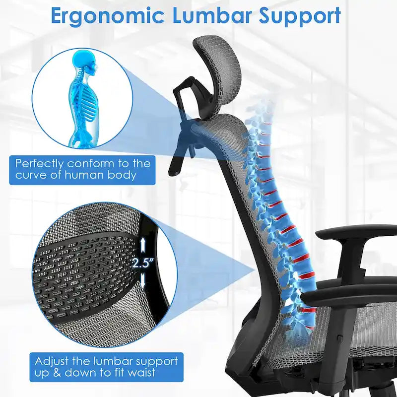 Ergonomische bureaustoel met hoge rugleuning, meshbekleding en verstelbare rugleuning - Bekijk de details