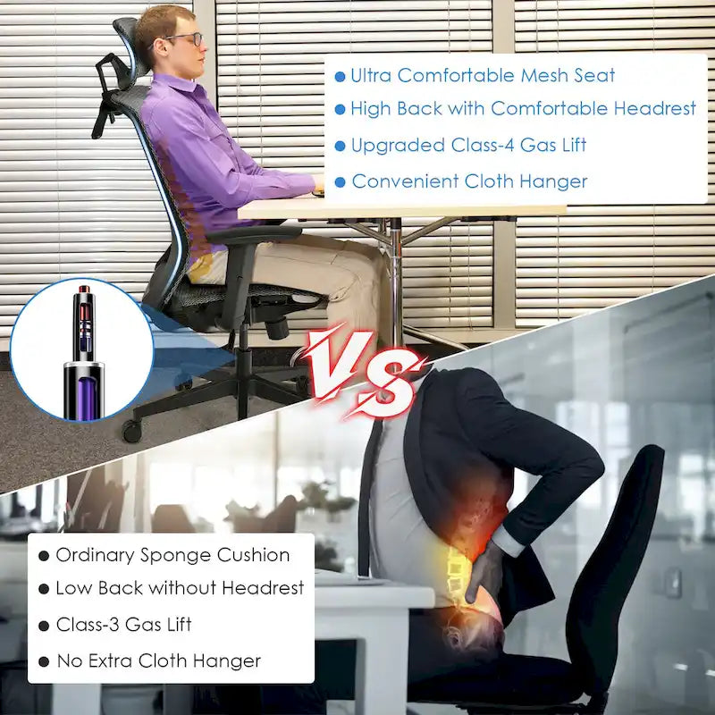 Ergonomische bureaustoel met hoge rugleuning, meshbekleding en verstelbare rugleuning - Bekijk de details