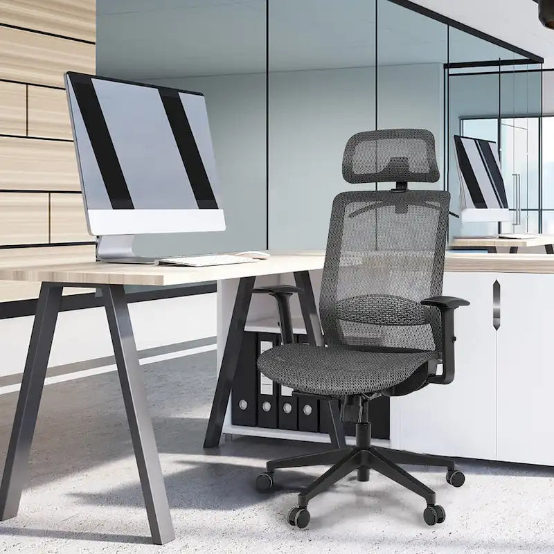 Ergonomische bureaustoel met hoge rugleuning, meshbekleding en verstelbare rugleuning - Bekijk de details