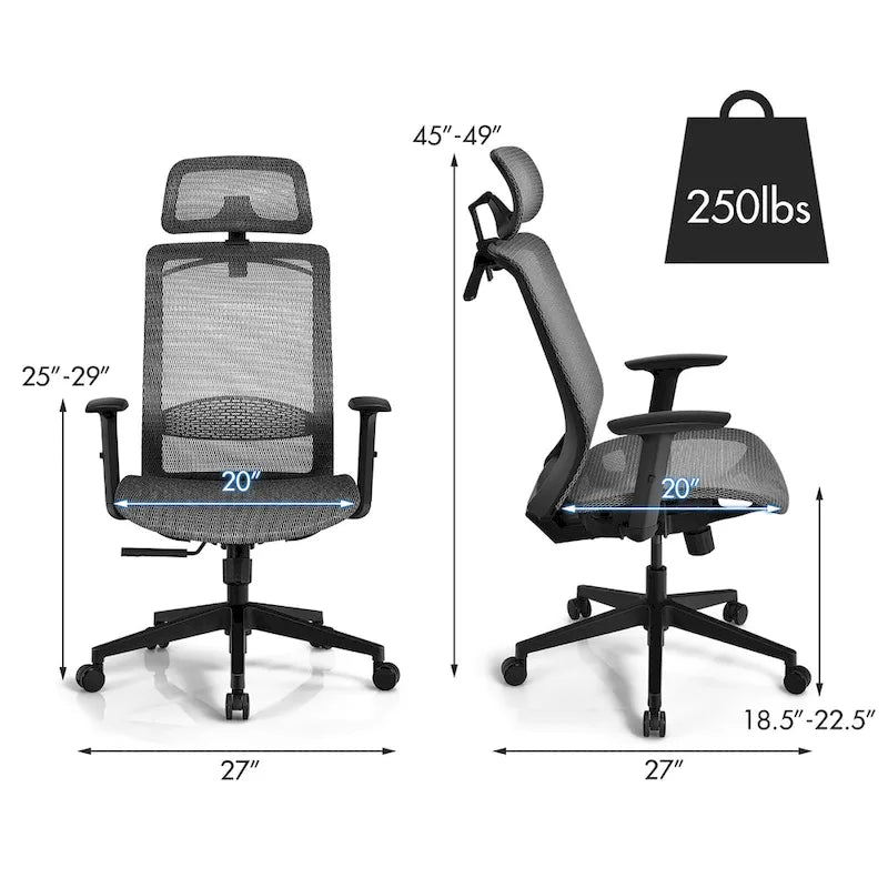 Ergonomische bureaustoel met hoge rugleuning, meshbekleding en verstelbare rugleuning - Bekijk de details