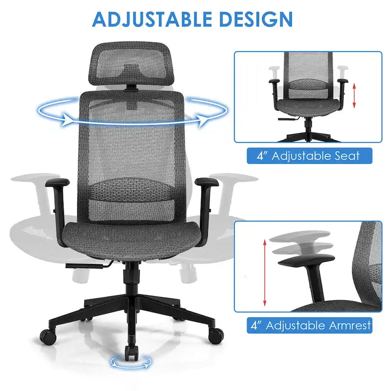 Ergonomische bureaustoel met hoge rugleuning, meshbekleding en verstelbare rugleuning - Bekijk de details