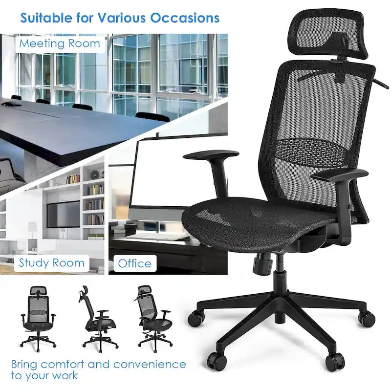 Ergonomische bureaustoel met hoge rugleuning, meshbekleding en verstelbare rugleuning - Bekijk de details