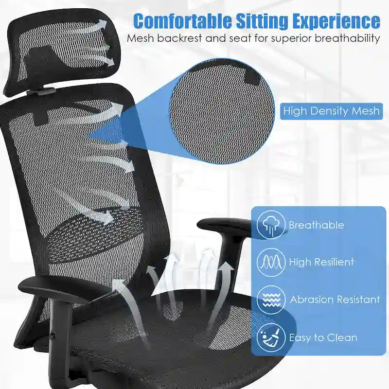 Ergonomische bureaustoel met hoge rugleuning, meshbekleding en verstelbare rugleuning - Bekijk de details