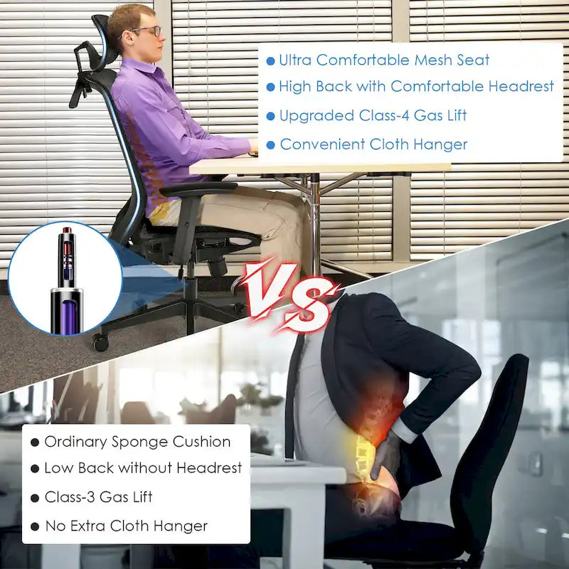 Ergonomische bureaustoel met hoge rugleuning, meshbekleding en verstelbare rugleuning - Bekijk de details