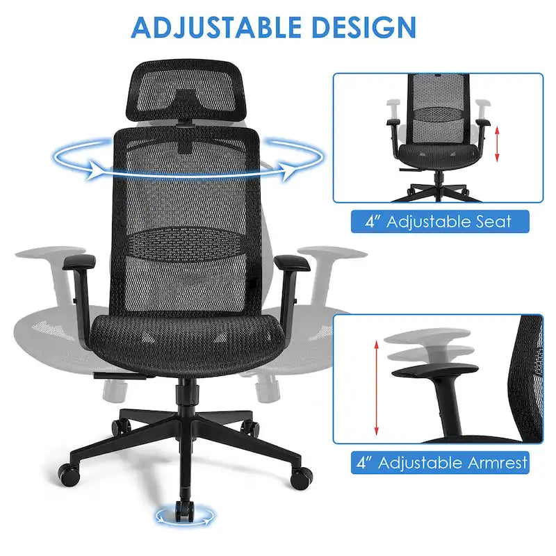 Ergonomische bureaustoel met hoge rugleuning, meshbekleding en verstelbare rugleuning - Bekijk de details