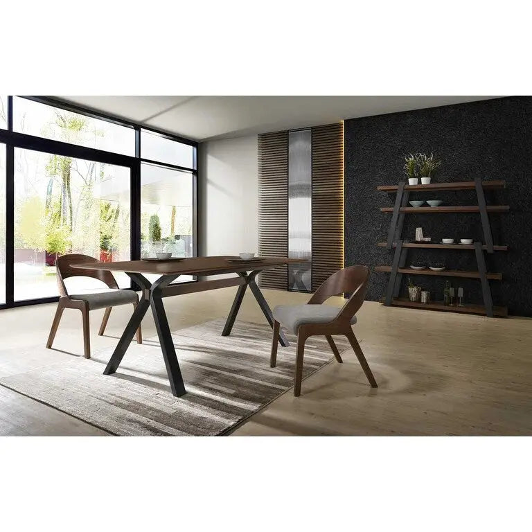 Modern Walnut & Grey Fabric Dining Chair (Set of 2)
