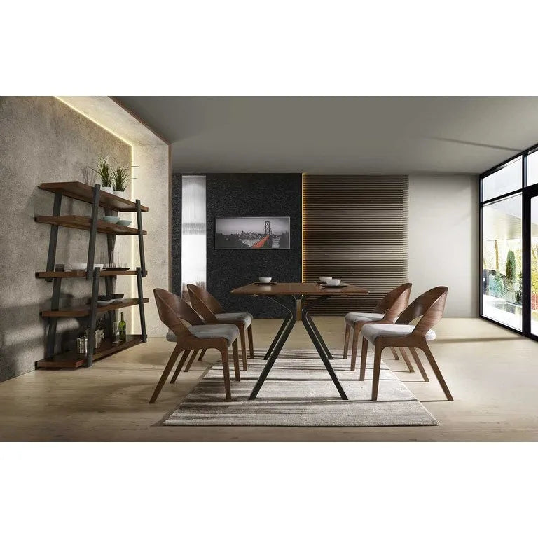 Modern Walnut & Grey Fabric Dining Chair (Set of 2)