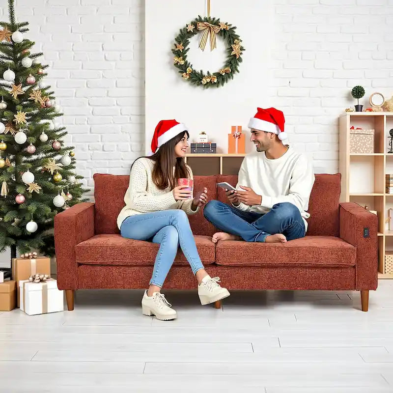 Canapé moderne 82.68 en chenille rembourrée, canapé deux places avec ports USB pour le salon