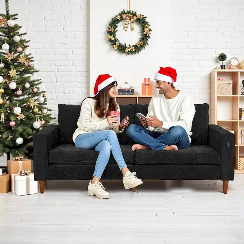 Canapé moderne 82.68 en chenille rembourrée, canapé deux places avec ports USB pour le salon