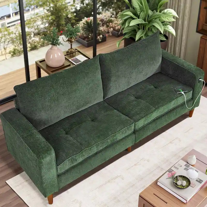 Canapé moderne 82.68 en chenille rembourrée, canapé deux places avec ports USB pour le salon