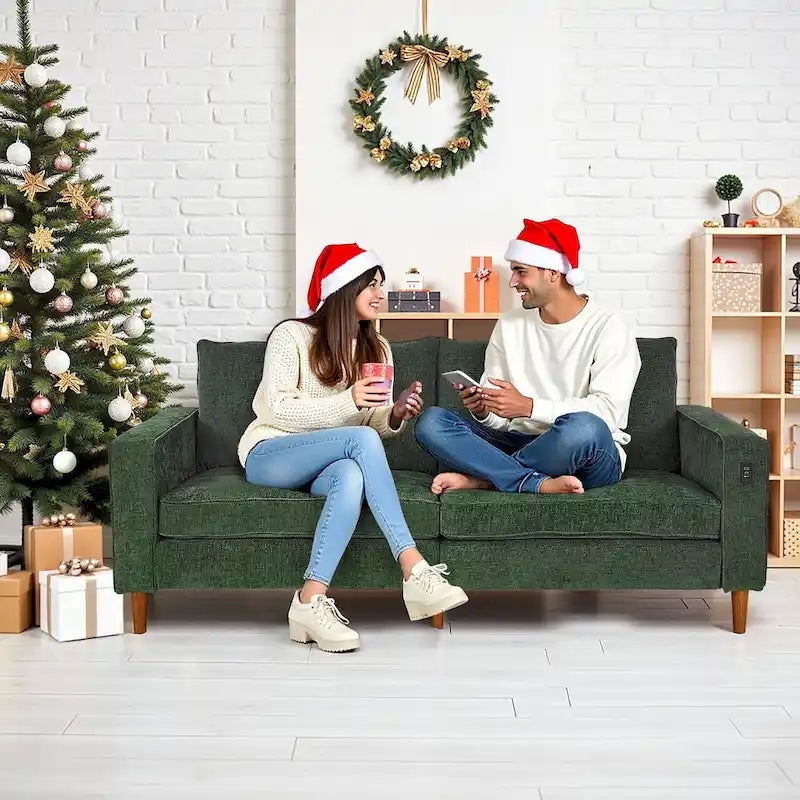 Canapé moderne 82.68 en chenille rembourrée, canapé deux places avec ports USB pour le salon