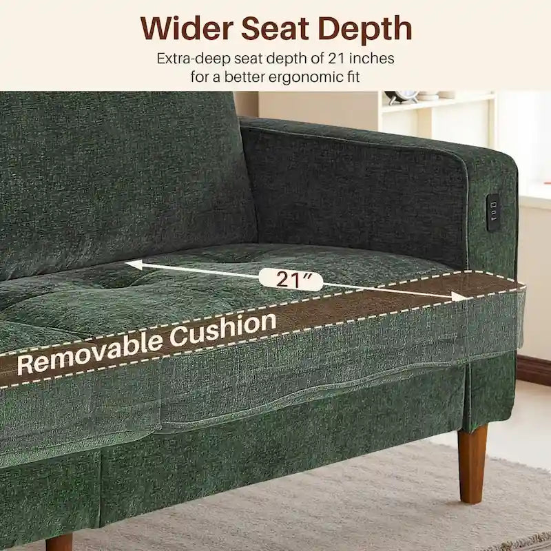 Canapé moderne 82.68 en chenille rembourrée, canapé deux places avec ports USB pour le salon