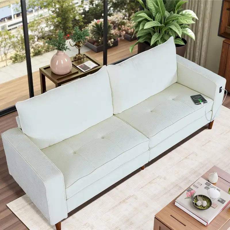 Canapé moderne 82.68 en chenille rembourrée, canapé deux places avec ports USB pour le salon
