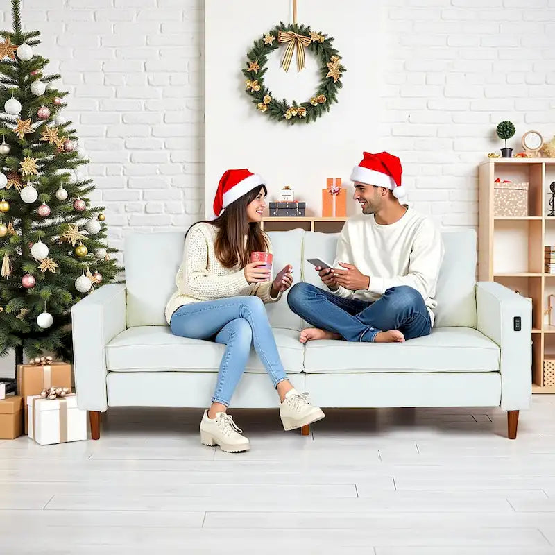 Canapé moderne 82.68 en chenille rembourrée, canapé deux places avec ports USB pour le salon