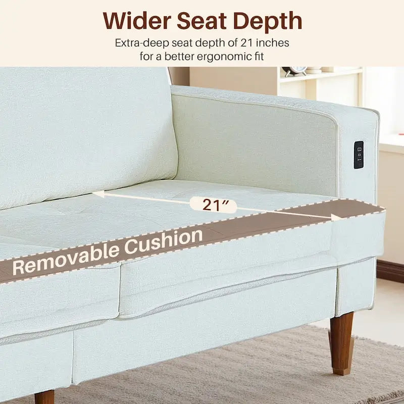 Canapé moderne 82.68 en chenille rembourrée, canapé deux places avec ports USB pour le salon