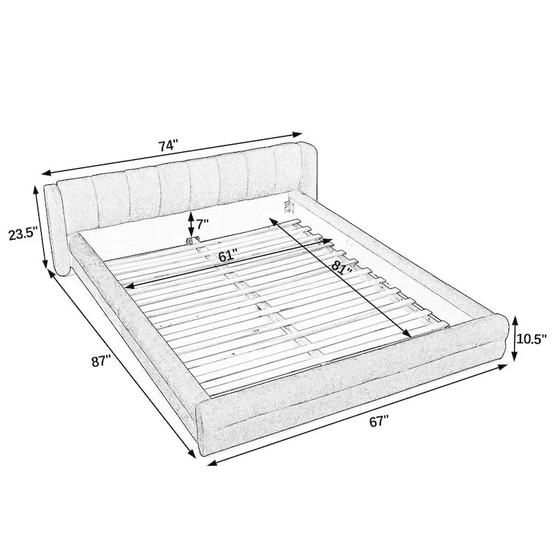 Lit bas à dossier enveloppant en tissu chenille, cadre de lit queen size rembourré en tissu épais, avec cadre de soutien à lattes en bois massif