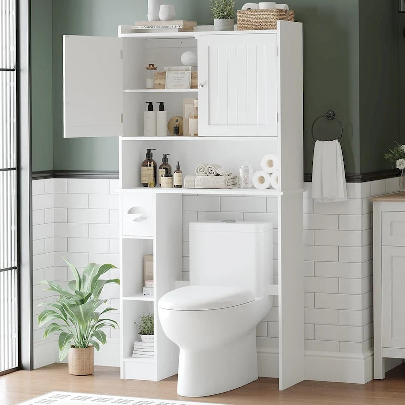 Over The Toilet Storage Cabinet With Barn Door, White Above Toilet Storage Cabinet