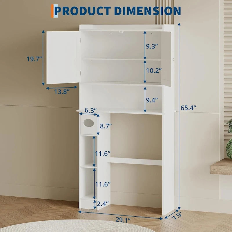 Meuble de rangement au-dessus des toilettes avec porte de grange, blanc