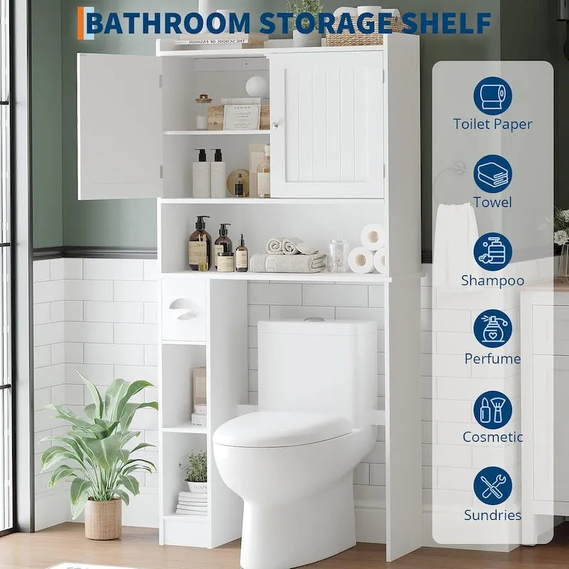 Meuble de rangement au-dessus des toilettes avec porte de grange, blanc