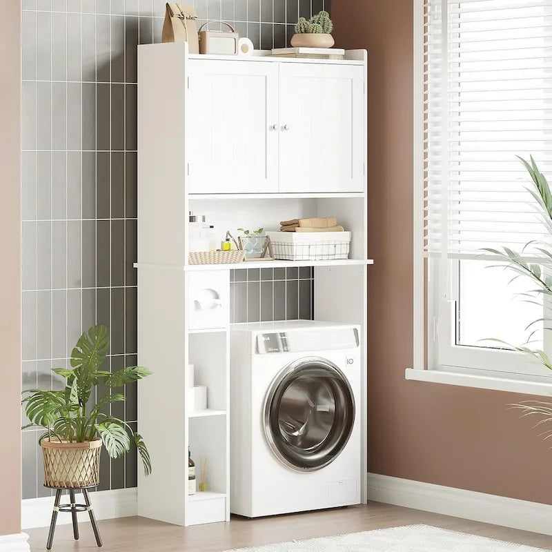 Meuble de rangement au-dessus des toilettes avec porte de grange, blanc