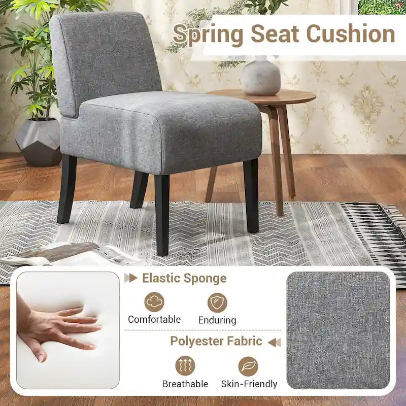 Chaise d’appoint sans accoudoirs avec pieds en bois d’hévéa, chaise de coiffeuse moderne