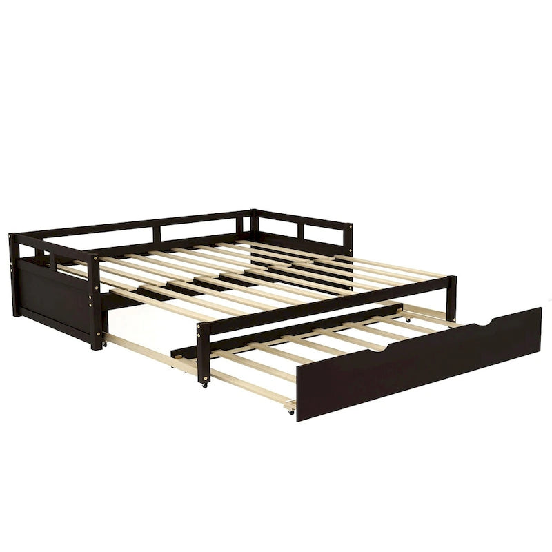 Lit de repos simple extensible noir en pin avec lit gigogne - cadre robuste et kit de lattes inclus